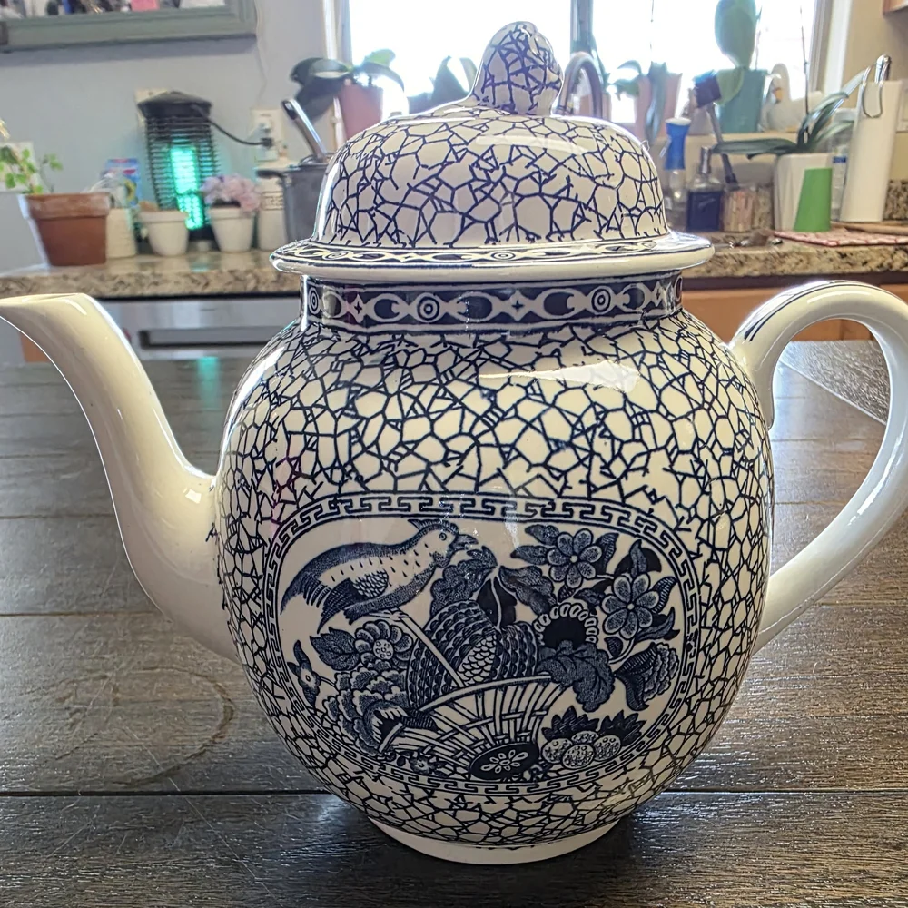 Adams Blue and White Ceramic Teapot - Picture 1 of 11